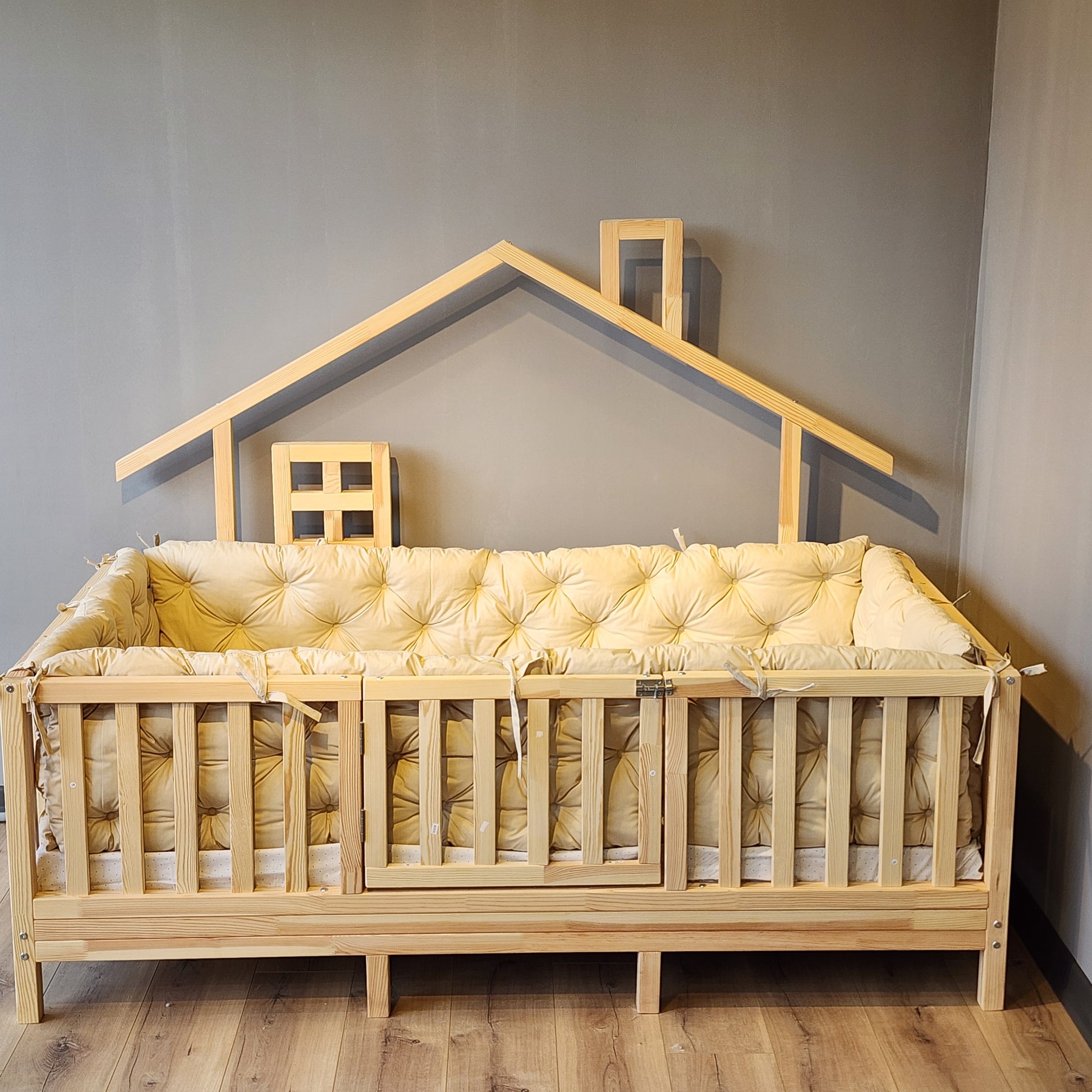 montessori beşik kenar koruma bej sade