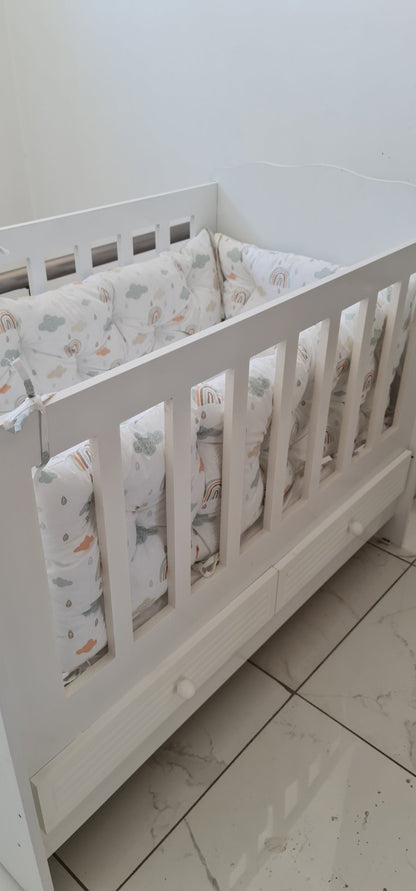 Bebek Beşik Kenar Koruma Takımı Gök Kuşaklı %100 Pamuk Kumaş - Yorgan Atölyesi