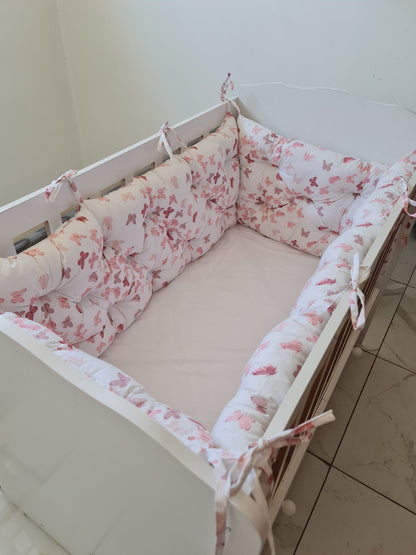 Bebek Beşik Kenar Koruma Takımı Kelebek %100 Pamuk Kumaş - Yorgan Atölyesi