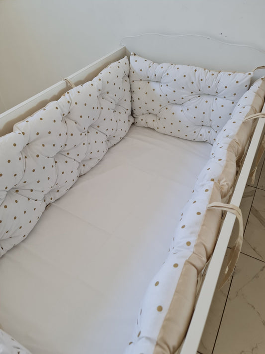 Bebek Beşik Kenar Koruma Takımı Puantiye %100 Pamuk Kumaş - Yorgan Atölyesi