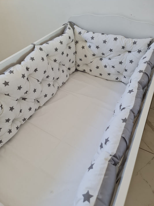 Bebek Beşik Kenar Koruma Takımı Yıldızlar %100 Pamuk Kumaş - Yorgan Atölyesi
