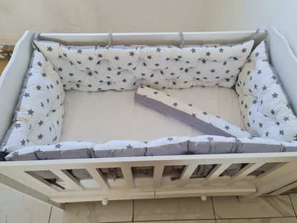 Bebek Beşik Kenar Koruma Takımı Yıldızlar %100 Pamuk Kumaş - Yorgan Atölyesi