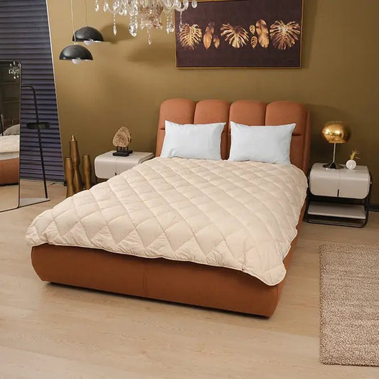 Çift Kişilik Bej Doğal Kuzu Yünü Yorgan - Yorgan Atölyesi