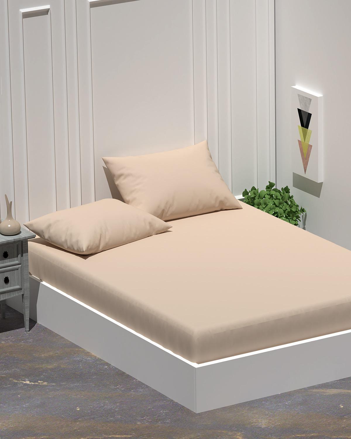 Çift Kişilik Bej Lastikli Çarşaf ve Yastık Kılıfı Takımı - Yorgan Atölyesi