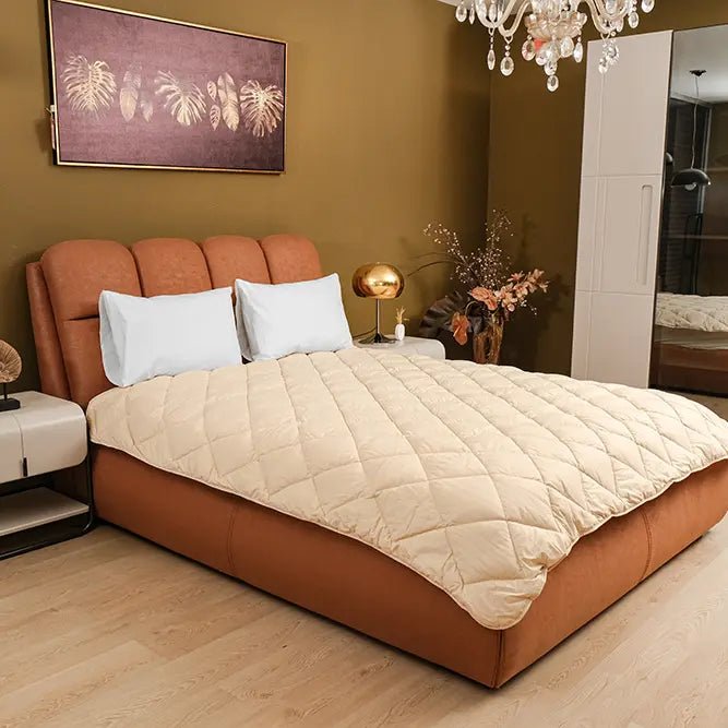 Çift Kişilik Bej Yün Yorgan ve 2 Adet Yün Yastık - Yorgan Atölyesi