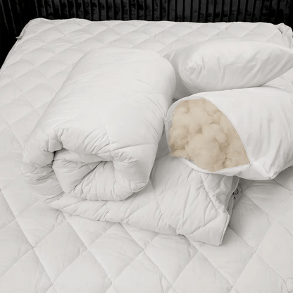 Çift Kişilik Beyaz Yün Yorgan ve 2 Adet Yün Yastık - Yorgan Atölyesi