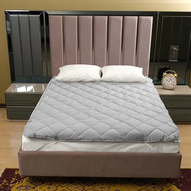 Çift Kişilik Gri Alez ve 2 Yastık - Yorgan Atölyesi