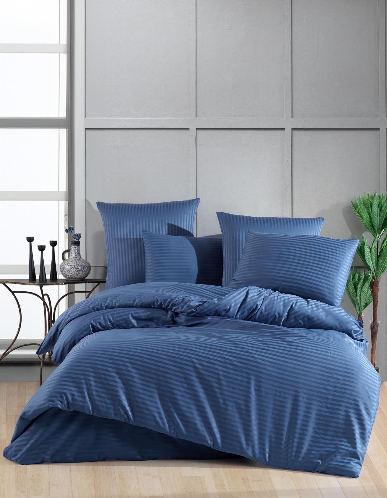 Çift Kişilik Pamuk Saten İndigo Nevresim Takımı - Yorgan Atölyesi