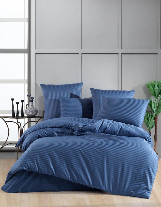 Çift Kişilik Pamuk Saten İndigo Nevresim Takımı - Yorgan Atölyesi