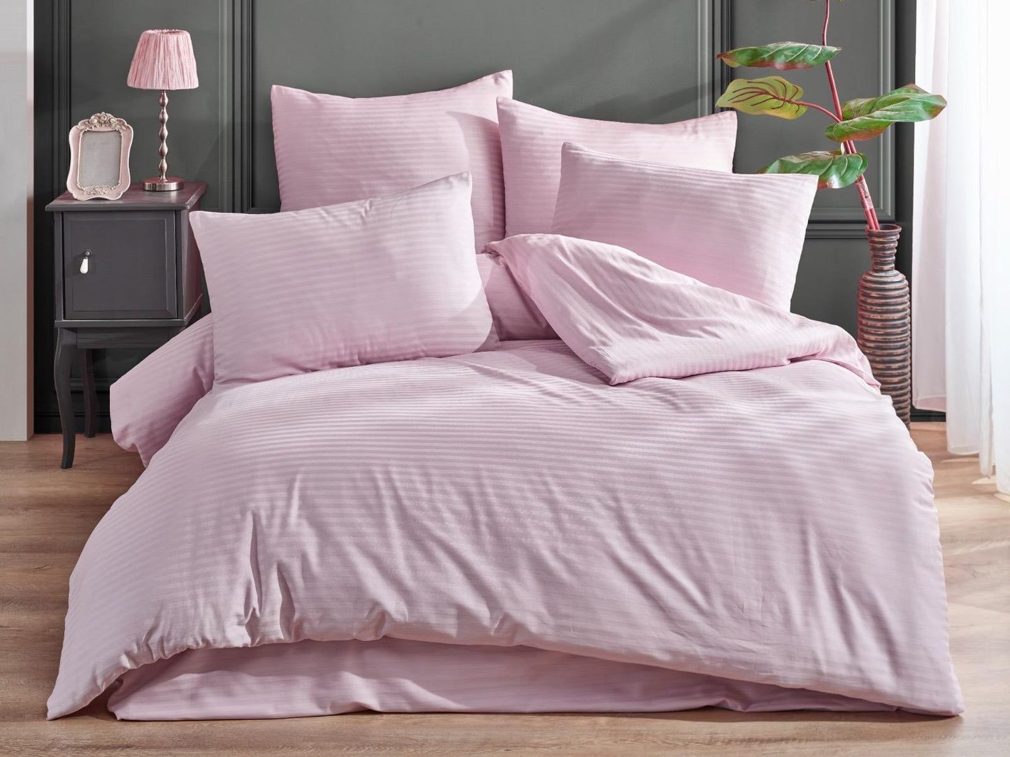 Çift Kişilik Pamuk Saten Pembe Nevresim Takımı - Yorgan Atölyesi