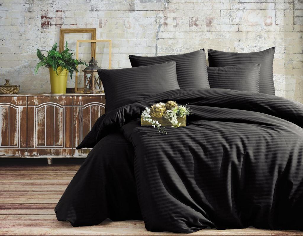 Çift Kişilik Pamuk Saten Siyah Nevresim Takımı - Yorgan Atölyesi