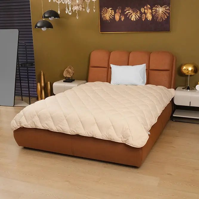 Tek Kişilik Bej Doğal Kuzu Yünü Yorgan - Yorgan Atölyesi